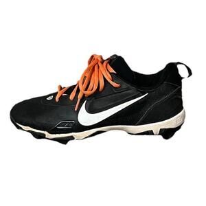 Nike Baseball Cleats Men’s 9 Black White Orange Lace Up Molded Cleats Athletic